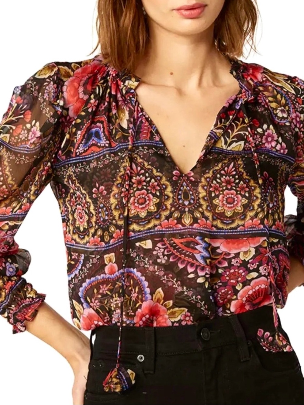 REVOLVE Misa Los Angeles Siena Floral Tie-Front Top Size S